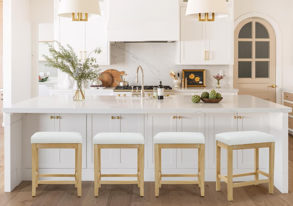 Counter Height White Bar Stools Set of 2 for Kitchen, White