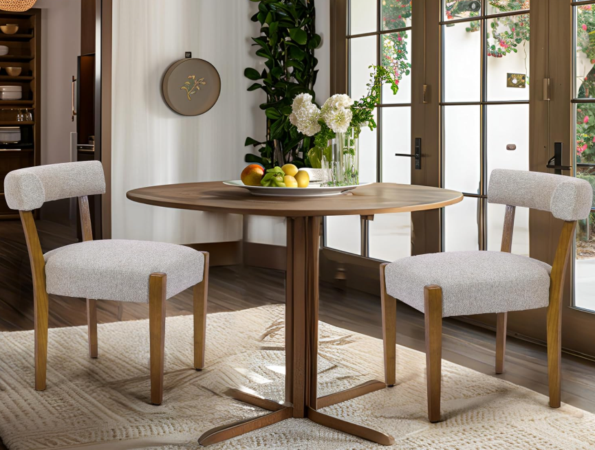 Modern Dining Chairs Set of 2, Walnut Upholstered, Beige