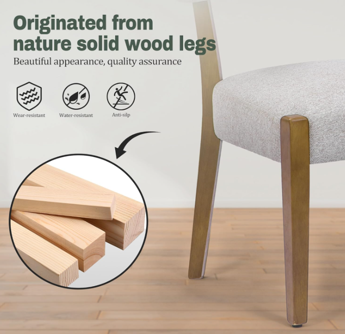 Modern Dining Chairs Set of 2, Walnut Upholstered, Beige