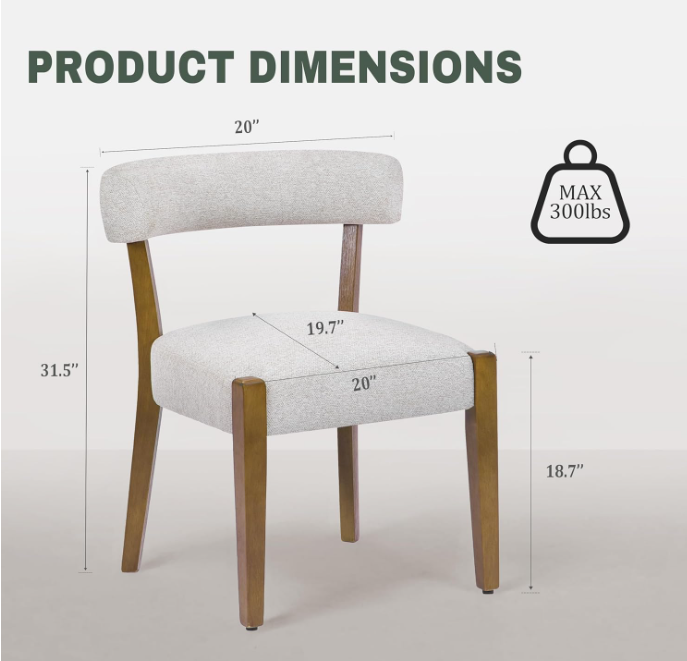 Modern Dining Chairs Set of 2, Walnut Upholstered, Beige
