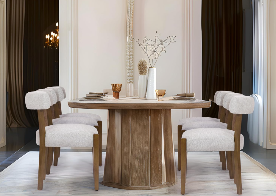 Modern Dining Chairs Set of 2, Walnut Upholstered, Beige