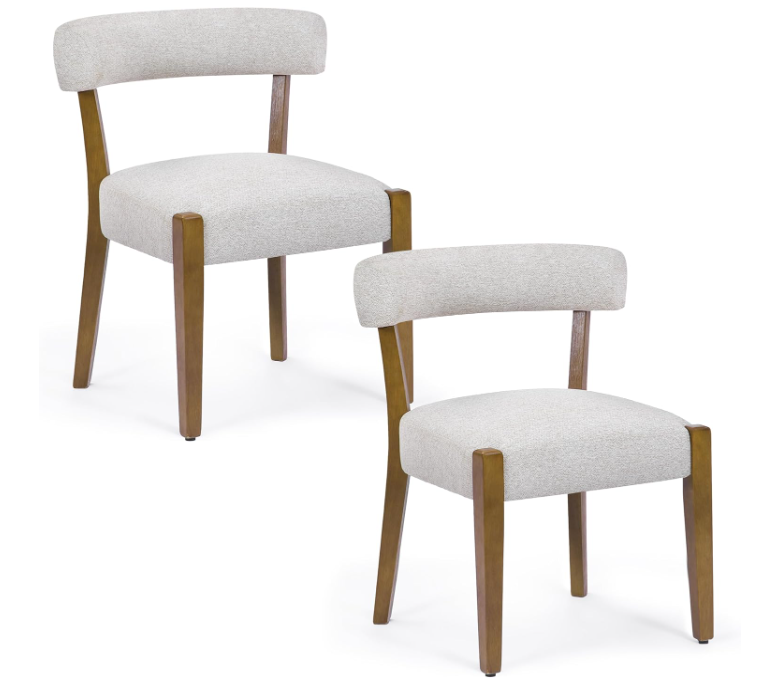 Modern Dining Chairs Set of 2, Walnut Upholstered, Beige