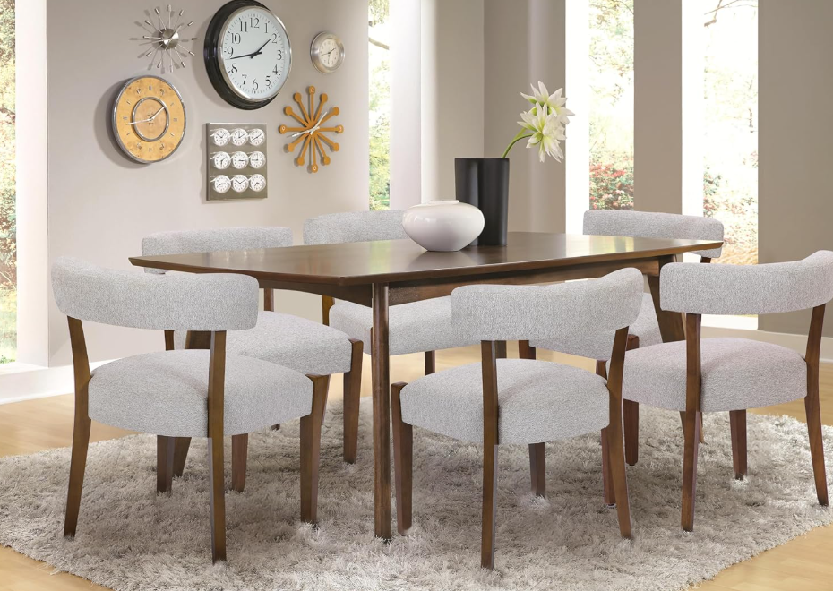 Modern Dining Chairs Set of 2, Walnut Upholstered, Beige
