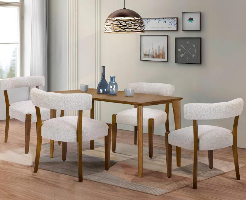Modern Dining Chairs Set of 2, Walnut Upholstered, Beige