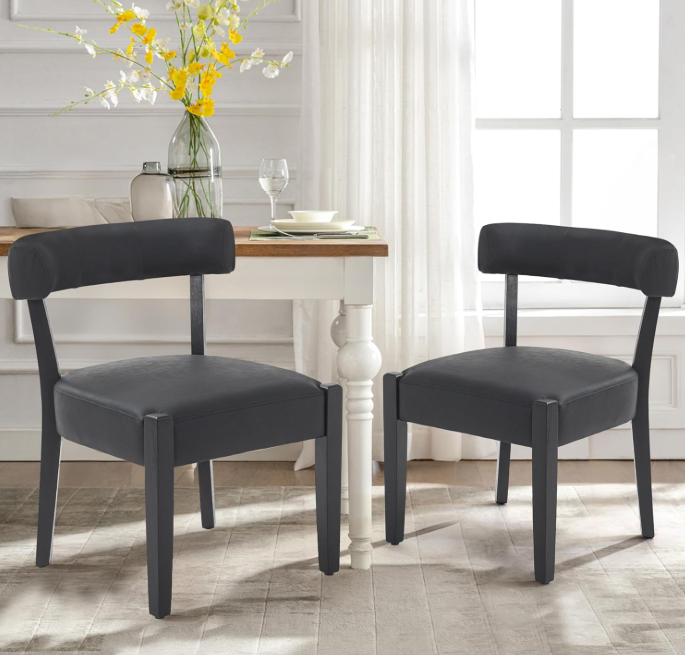 Modern Black Dining Chairs Set of 2, Faux Leather Upholstered, Black
