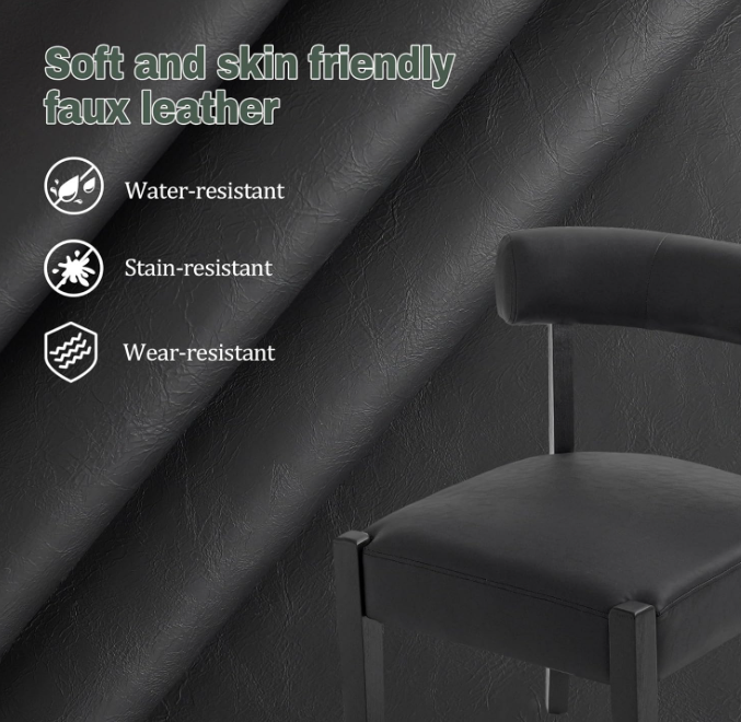 Modern Black Dining Chairs Set of 2, Faux Leather Upholstered, Black