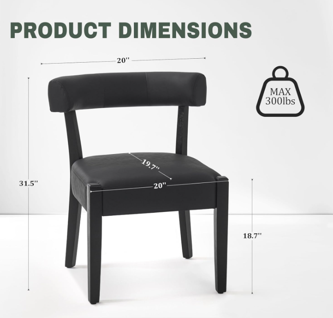Modern Black Dining Chairs Set of 2, Faux Leather Upholstered, Black