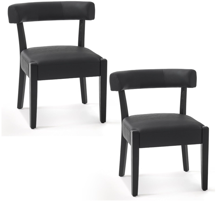 Modern Black Dining Chairs Set of 2, Faux Leather Upholstered, Black