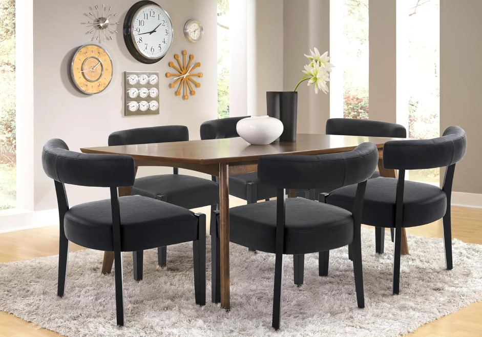 Modern Black Dining Chairs Set of 2, Faux Leather Upholstered, Black