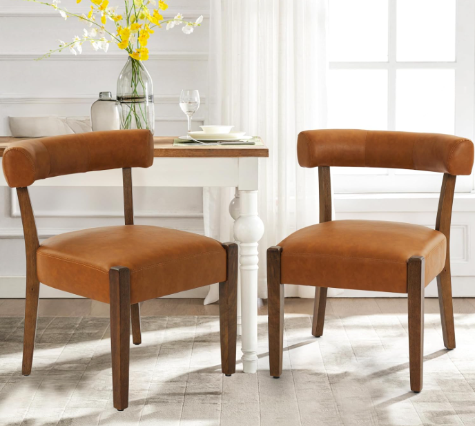 Modern Dining Chairs Set of 2, Faux Leather Upholstered, Brown