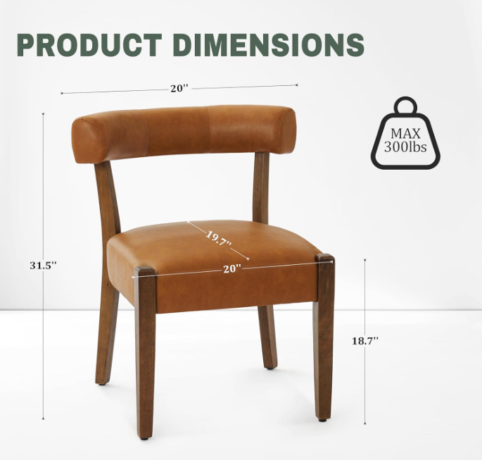 Modern Dining Chairs Set of 2, Faux Leather Upholstered, Brown