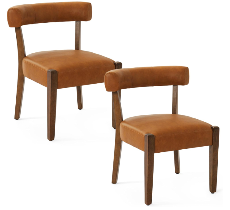 Modern Dining Chairs Set of 2, Faux Leather Upholstered, Brown