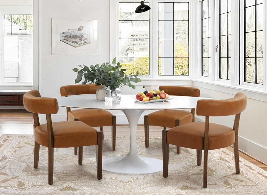 Modern Dining Chairs Set of 2, Faux Leather Upholstered, Brown