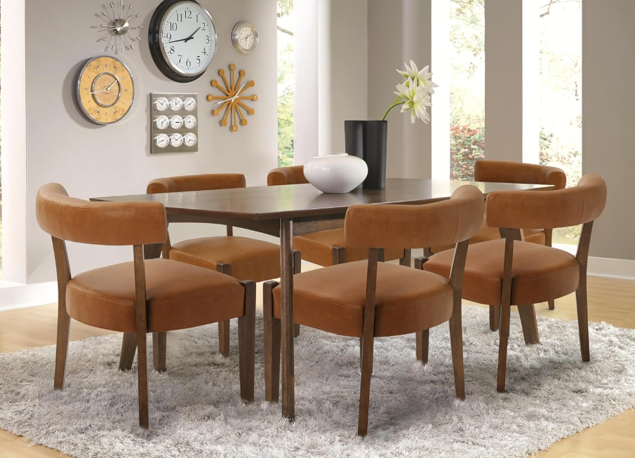 Modern Dining Chairs Set of 2, Faux Leather Upholstered, Brown