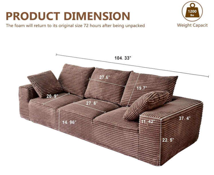 04.3“ Modular Sectional Cloud Couch, Brown