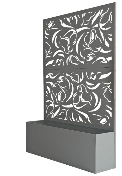Living 6 ft. X 4 ft. Black Freestanding Metal Privacy Screen Room Divider with Flower Box