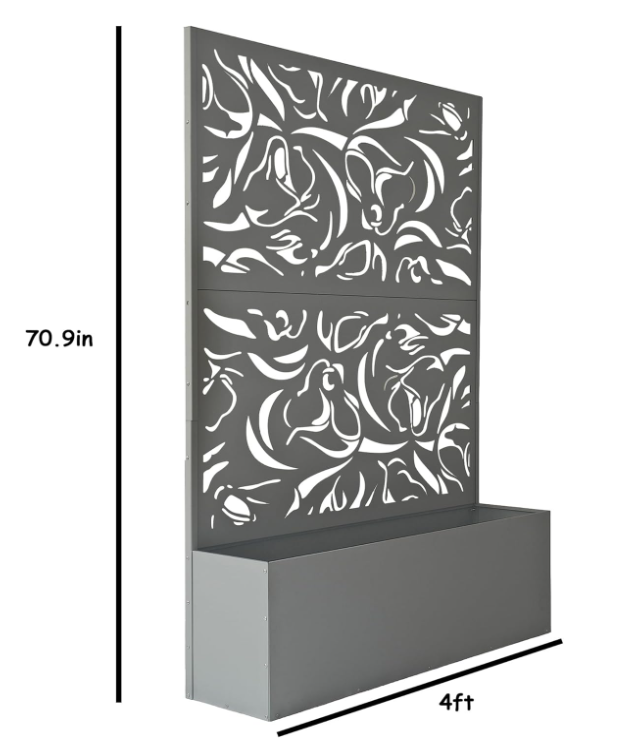 Living 6 ft. X 4 ft. Black Freestanding Metal Privacy Screen Room Divider with Flower Box