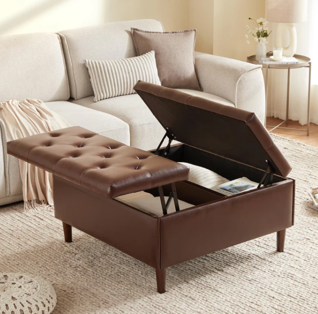 Weture 35 Inch Large Leather Storage Ottoman, Brown