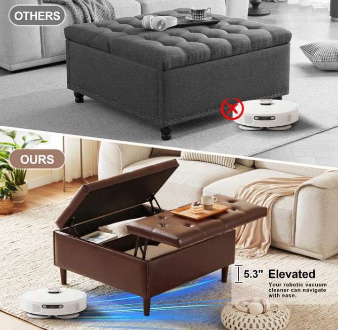 Weture 35 Inch Large Leather Storage Ottoman, Brown