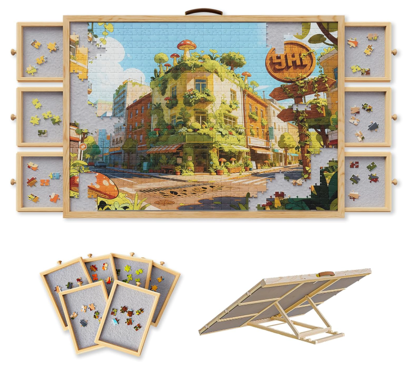 1500-Piece Rotating Puzzle Board with Drawers and Cover