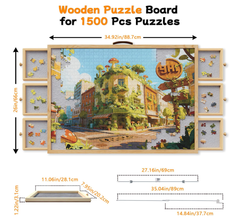 1500-Piece Rotating Puzzle Board with Drawers and Cover