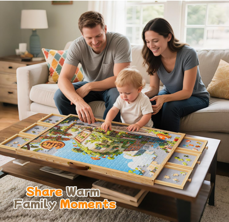1500-Piece Rotating Puzzle Board with Drawers and Cover