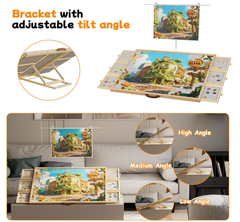 1500-Piece Rotating Puzzle Board with Drawers and Cover
