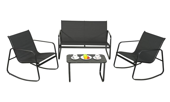 4 Piece Patio Furniture Set, Olefin Loveseat Outdoor Furniture with 2 Rocking Chairs