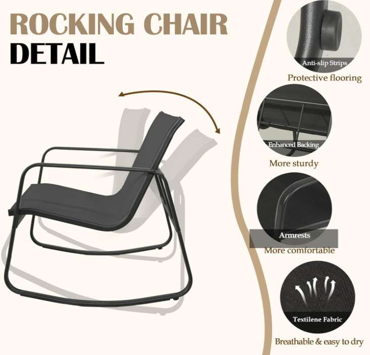 4 Piece Patio Furniture Set, Olefin Loveseat Outdoor Furniture with 2 Rocking Chairs