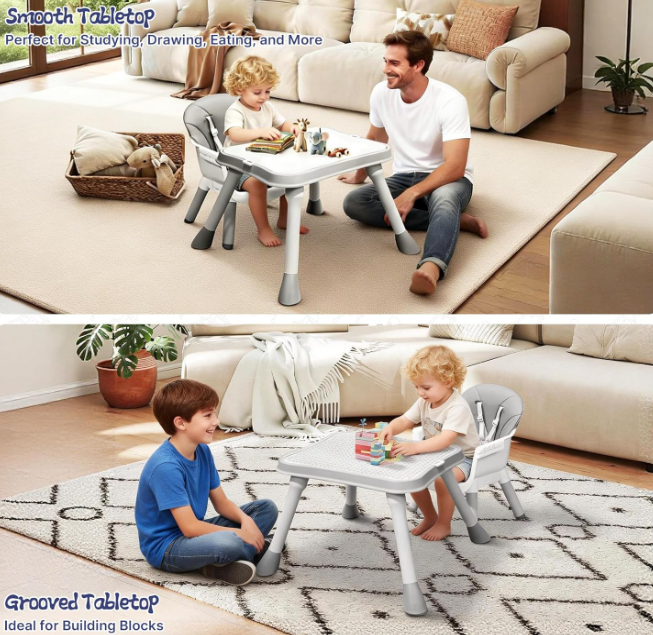 5 in 1 Baby High Chair, Toddler Chair with Removable Tray, Gray