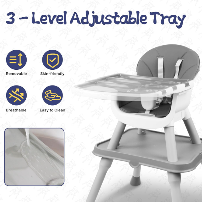 5 in 1 Baby High Chair, Toddler Chair with Removable Tray, Gray