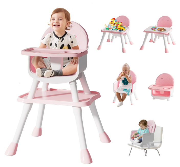 5 in 1 Baby High Chair, Toddler Chair with Removable Tray, Pink