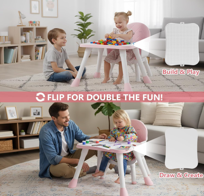 5 in 1 Baby High Chair, Toddler Chair with Removable Tray, Pink