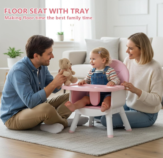 5 in 1 Baby High Chair, Toddler Chair with Removable Tray, Pink