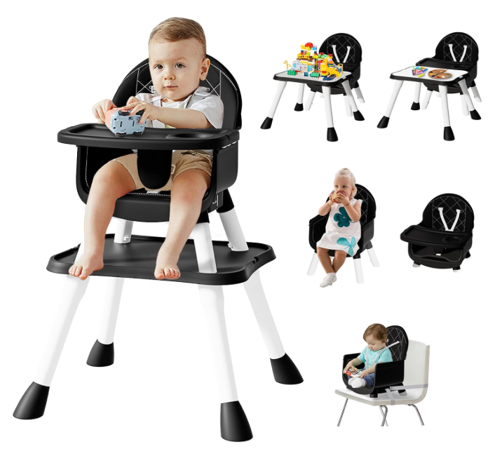 5 in 1 Baby High Chair, Toddler Chair with Removable Tray, Black
