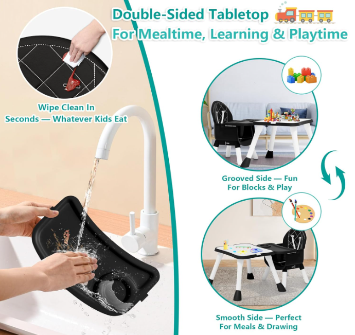5 in 1 Baby High Chair, Toddler Chair with Removable Tray, Black
