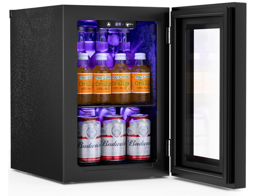 18L Beverage Refrigerator Cooler 24Can, Black