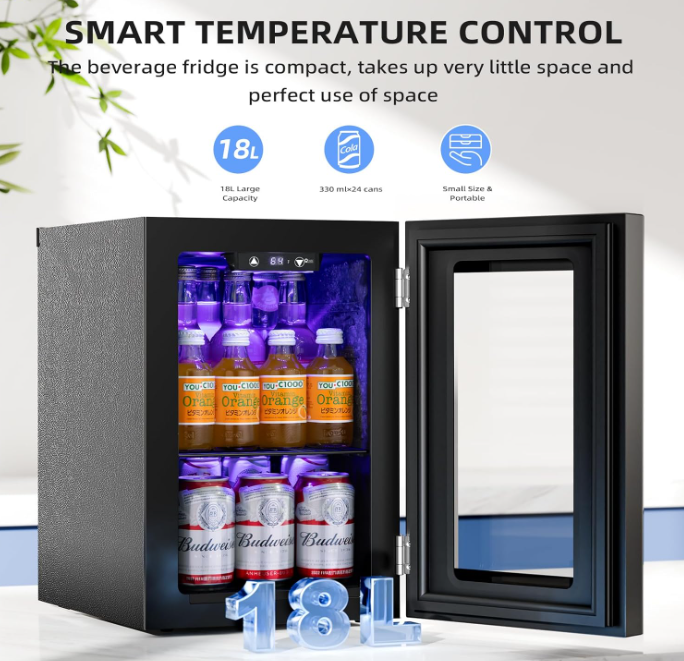 18L Beverage Refrigerator Cooler 24Can, Black