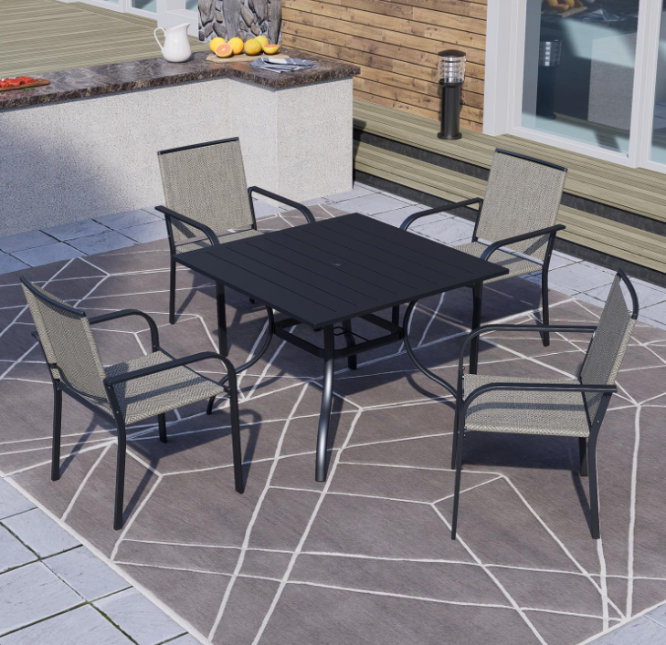 Patio Dining Chairs Set of 2 with Textilene mesh Fabric, Beige