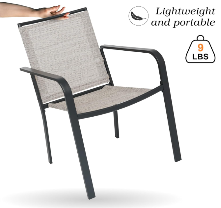 Patio Dining Chairs Set of 2 with Textilene mesh Fabric, Beige