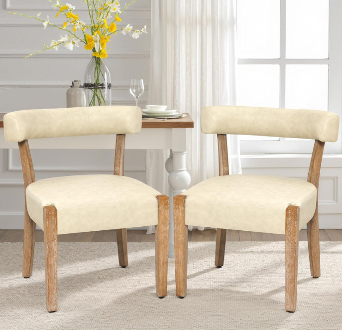 Modern Dining Chairs Set of 2, Faux Leather Upholstered, Beige