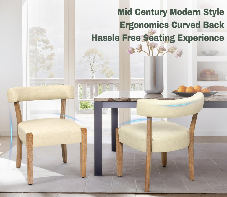 Modern Dining Chairs Set of 2, Faux Leather Upholstered, Beige