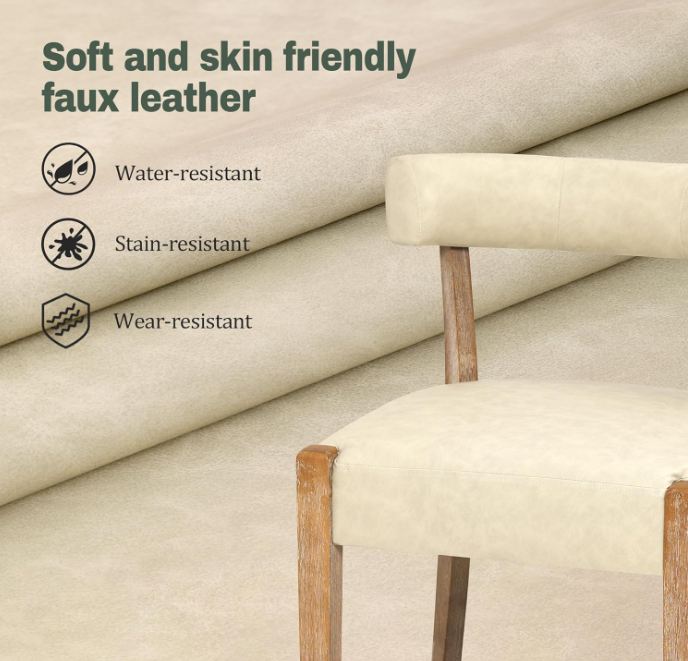 Modern Dining Chairs Set of 2, Faux Leather Upholstered, Beige