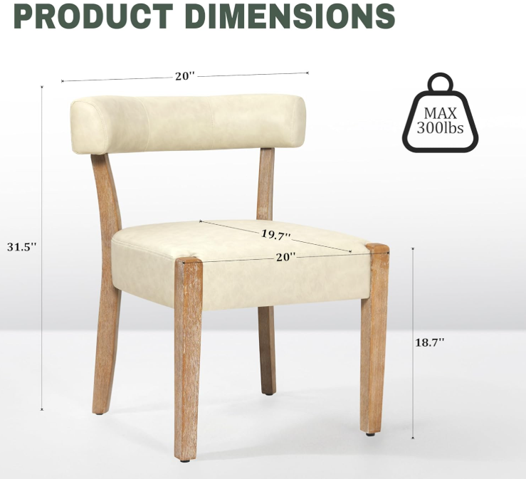 Modern Dining Chairs Set of 2, Faux Leather Upholstered, Beige