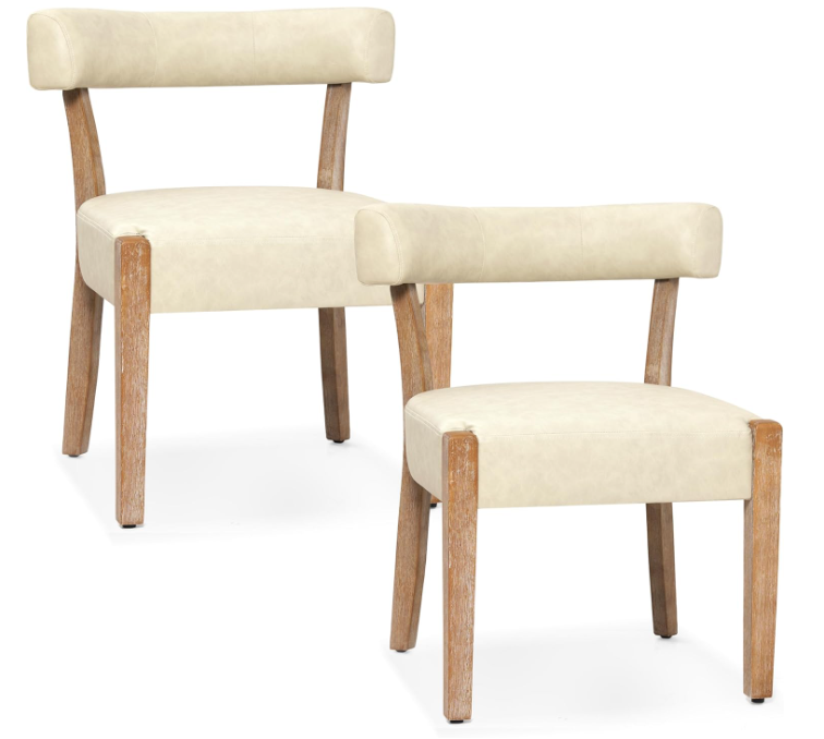 Modern Dining Chairs Set of 2, Faux Leather Upholstered, Beige