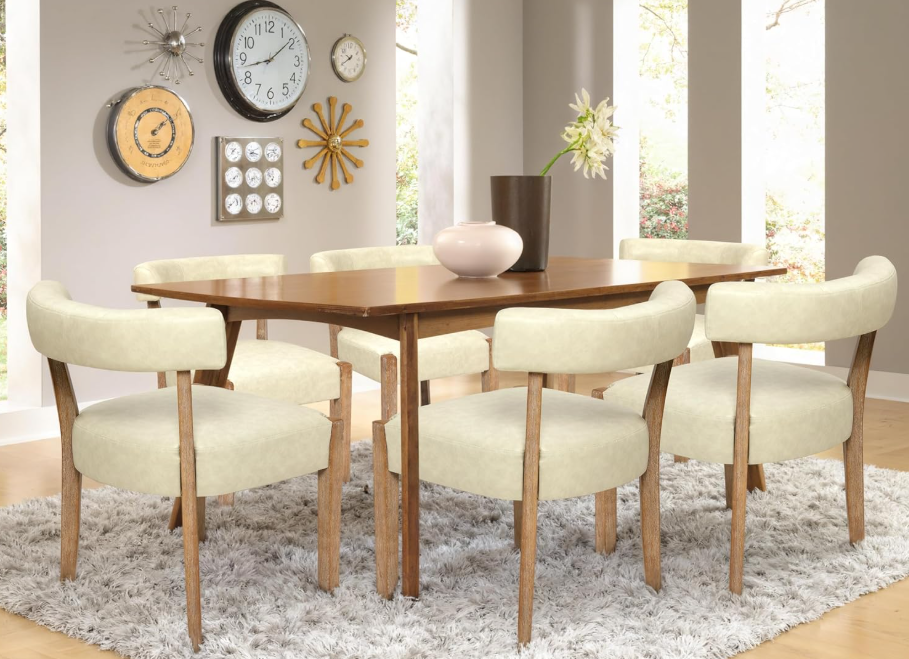 Modern Dining Chairs Set of 2, Faux Leather Upholstered, Beige