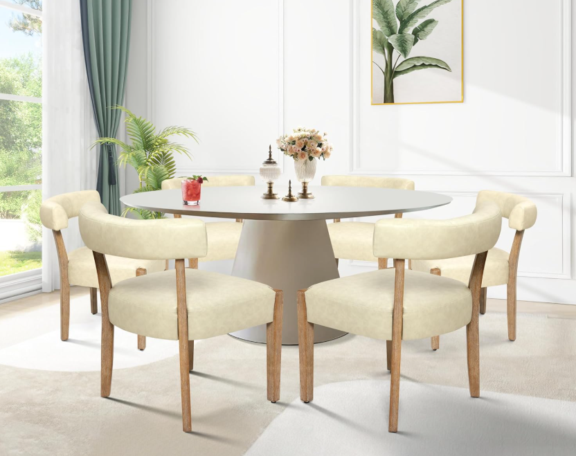 Modern Dining Chairs Set of 2, Faux Leather Upholstered, Beige